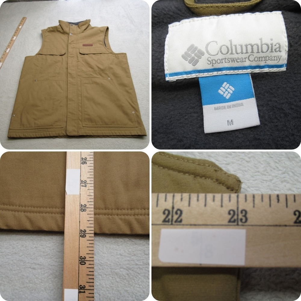 Columbia Vest Men Medium Beige Canvas Fleece Lined Full Zip Chore Outdoor Larix
